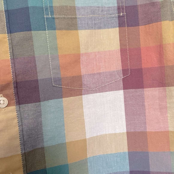 UNISEX ARIZONA JEANS MED BUTTON DN SHIRT PLAID SHORT SLEEVE COTTON FALL COLORS - Picture 4 of 10